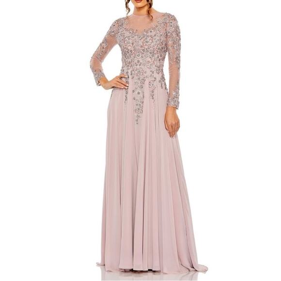 Mac Duggal Dresses & Skirts - Mac Duggal High Neck Mesh Long Sleeve Embellished A Line Gown 20478 Womens Sz 14